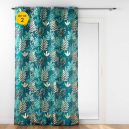 Lot de 2 Rideaux d&eacute;co &agrave; oeillet 140 x 260 cm polyester imprim&eacute; Ornella Emeraude