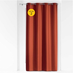 Lot de 2 rideaux grande hauteur &agrave; &oelig;illets 140 x 280 cm polyester Essentiel Terracotta