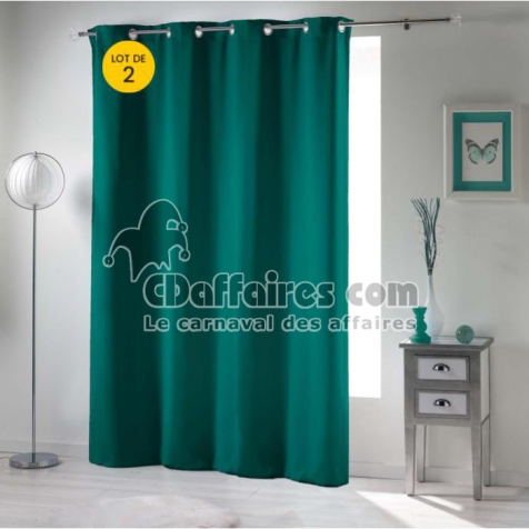 Lot de 2 rideaux occultant a oeillets 135 x 240 cm uni Emeraude
