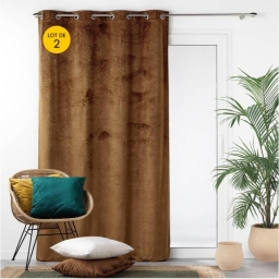 Lot de 2 Rideaux occutant 140 x 240 cm en velours relief Analia Camel
