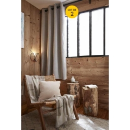 Lot de 2 rideaux petite hauteur 140 x 180 cm occultant doubl&eacute; polaire Bjorn Beige