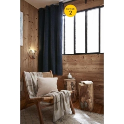 Lot de 2 rideaux petite hauteur 140 x 180 cm occultant doubl&eacute; polaire Bjorn Bleu