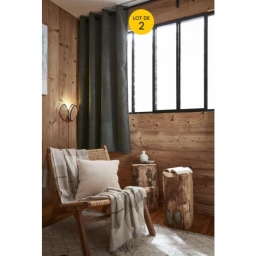 Lot de 2 rideaux petite hauteur 140 x 180 cm occultant doubl&eacute; polaire Bjorn Romarin