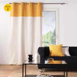 Lot de 2  Rideaux tamisant 140 x 240 cm coton recycl&eacute; + fils coup&eacute;s Linechic Jaune