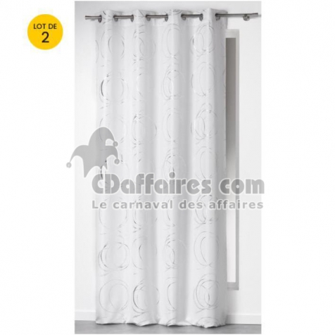 Lot de 2 rideaux tamisant 140 x 260 cm imprim&eacute; Bully Blanc
