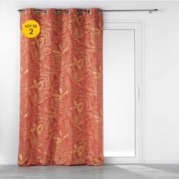 Lot de 2  Rideaux tamisant &agrave; oeillets 140 x 260 cm Imprim&eacute; m&eacute;talillis&eacute; Belflor Terracotta/Or