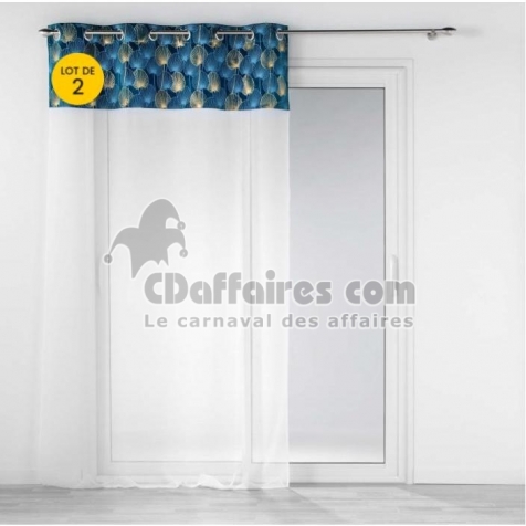 Lot de 2 Voilages 140 x 240 cm voile sablé + haut velours Clairine Bleu