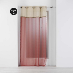 Lot de 2 voilages 140 x 240 cm voile sabl&eacute; + jute Greenybel Terracotta