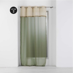 Lot de 2 voilages 140 x 240 cm voile sabl&eacute; + jute Greenybel Vert