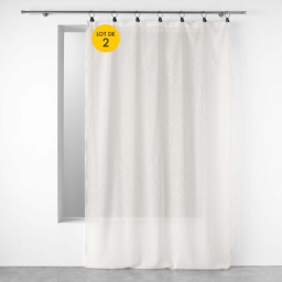 Lot de 2 Voilages &agrave; anneaux 140 x 240 cm voile tiss&eacute; Linka Blanc