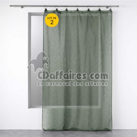 Lot de 2 Voilages &agrave; anneaux 140 x 240 cm voile tiss&eacute; Linka Kaki