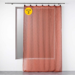 Lot de 2 Voilages &agrave; anneaux 140 x 240 cm voile tiss&eacute; Linka Terracotta