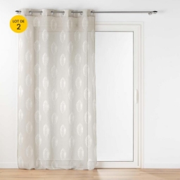 Lot de 2 voilages a oeillets 140 x 240 cm effet lin tiss&eacute; imprim&eacute; Indila Beige