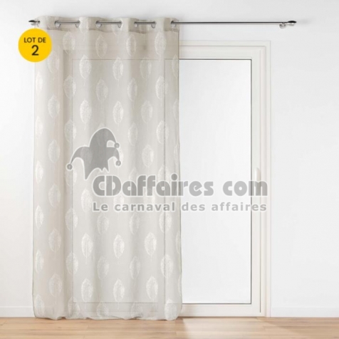 Lot de 2 voilages a oeillets 140 x 240 cm effet lin tiss&eacute; imprim&eacute; Indila Beige