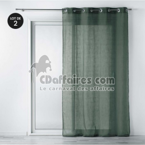 Lot de 2 voilages a oeillets 140 x 240 cm effet lin tiss&eacute; Zazy Kaki