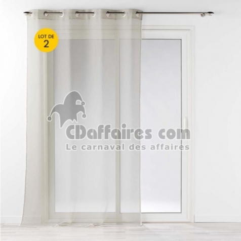 Lot de 2 Voilages &agrave; oeillets 140 x 240 cm liser&eacute; blanc Louise Beige