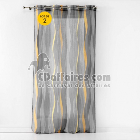 Lot de 2 Voilages a oeillets 140 x 240 cm Ondulys Jaune/Anthracite