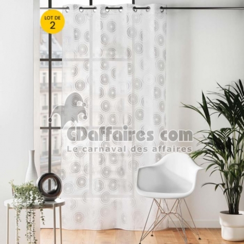 Lot de 2 Voilages a oeillets 140 x 240 cm sabl&eacute;s  imprim&eacute;s metallis&eacute; Milo Argent
