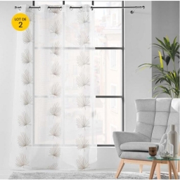 Lot de 2 Voilages a oeillets 140 x 240 cm voile sabl&eacute; brod&eacute; Palmaris Beige