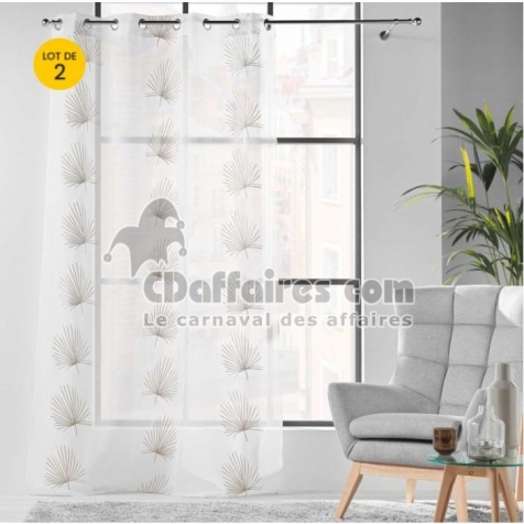 Lot de 2 Voilages a oeillets 140 x 240 cm voile sabl&eacute; brod&eacute; Palmaris Beige