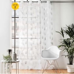 Lot de 2 Voilages a oeillets 140 x 240 cm voile sabl&eacute;  imprim&eacute; metallis&eacute; Edelia Argent