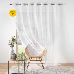 Lot de 2 Voilages carr&eacute; &agrave; oeillets  240 x 240 cm voile sable Lissea Blanc