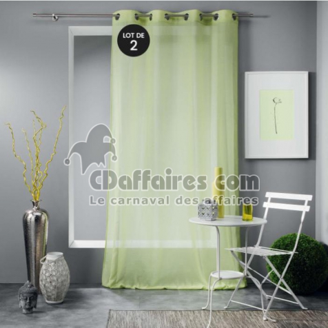 Lot de 2 voilages froiss&eacute; 140 x 240 cm polycoton uni Mitsy Vert