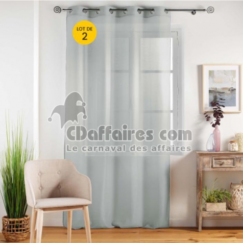 Lot de 2 Voilages unis a oeillets 140 x 240 cm Etamina Gris