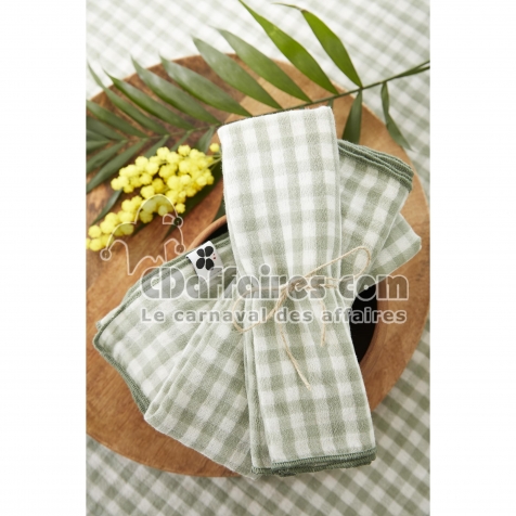 lot de 3 serviettes 40 x 40 cm gaze de coton tiss&eacute;e teinte vickie eucalyptus
