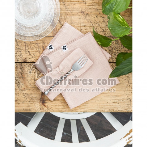 Lot de 3 serviettes gaze de coton 40 x 40 cm gaia guimauve Rose clair