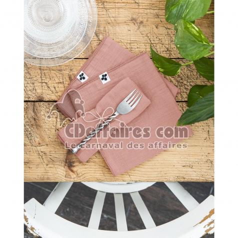 Lot de 3 serviettes gaze de coton 40 x 40 cm gaïa rose pêche Rose
