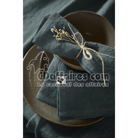 Lot de 3 serviettes lin lav&eacute; 40 x 40 cm soline ardoise Gris fonc&eacute;