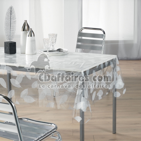 Nappe cristal rectangle 140 x 240 cm pvc imprime 14/100e feuille Blanc