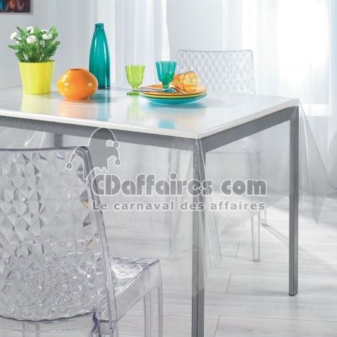 Nappe cristal rectangle 140 x 240 cm pvc imprime 15/100e paillettes Argent