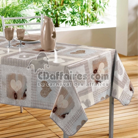 Nappe rectangle 140 x 240 cm pvc imprime cosy coeur