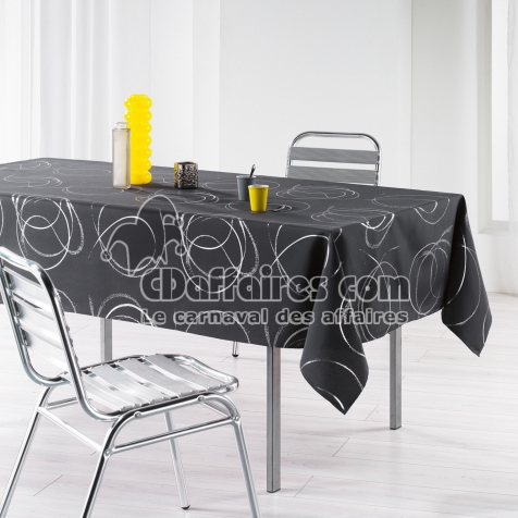 Nappe rectangle 150 x 240 cm polyester imprime argent bully Anthracite