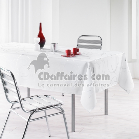 Nappe rectangle 150 x 240 cm polyester imprime argent bully Blanc