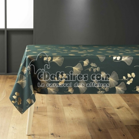 Nappe rectangle 150 x 240 cm polyester imprime metallise bloomy Vert/or