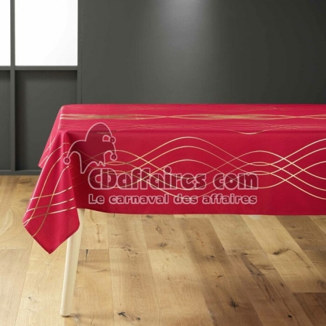 Nappe rectangle 150 x 240 cm polyester imprime metallise elona Rouge/or