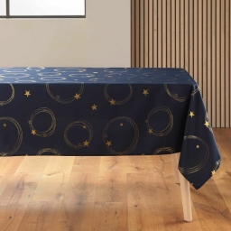 Nappe rectangle 150 x 240 cm polyester imprime metallise star Marine/or