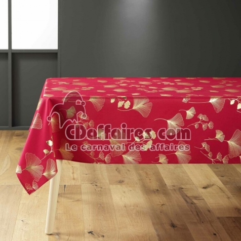 Nappe rectangle 150 x 300 cm polyester imprim&eacute; metallis&eacute; Bloomy rouge