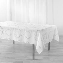 Nappe rectangle 150 x 300 cm polyester imprimé metallisé Bully Blanc
