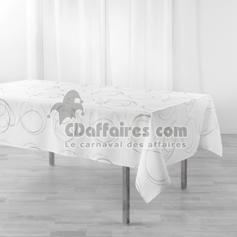Nappe rectangle 150 x 300 cm polyester imprim&eacute; metallis&eacute; Bully Blanc
