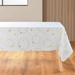 Nappe rectangle 150 x 300 cm polyester imprime metallise star Blanc/or
