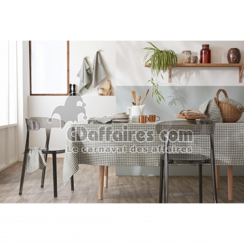 Nappe rectangle 150 x 350 cm Gaze de coton tiss&eacute;e teinte VICKIE Romarin