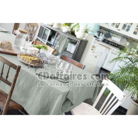 nappe rectangle 150 x 350 cm gaze de coton unie gaïa eucalyptus