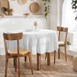 Nappe ronde (0) 180 cm gaze de coton unie Gaïa Blanc