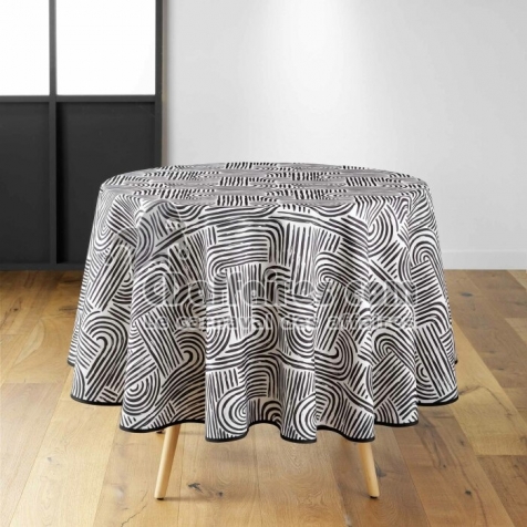 Nappe ronde (0) 180 cm polyester imprime pandore Noir
