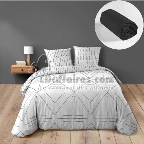 Pack 4 pièces Housse de couette 260 x 240 cm Etna + 2 taies + drap housse 160 Noir