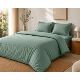 Pack complet housse de couette percale 78 fils pour lit 140 x 190 cm Tilleul